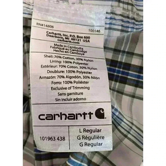 CARHARTT Men's‎ Force Relaxed Fit Lightweight Short Sleeve Plaid Shirt Large - Picture 7 of 12
